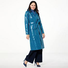 G by Giuliana Black Label Croco-Embossed Faux Leather Trench Coat