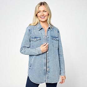 G by Giuliana Black Label Denim Shirt Jacket with Rhinestones