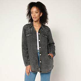 G by Giuliana Black Label Denim Shirt Jacket with Rhinestones