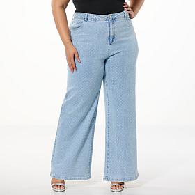 G by Giuliana Black Label Rhinestone Stretch Denim Wide-Leg Jean