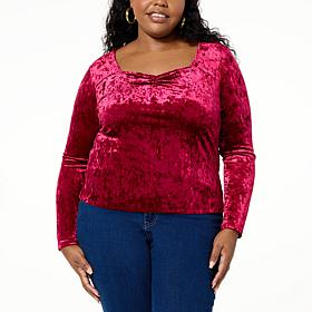 G by Giuliana Black Label Sweetheart Neck Velour Knit Top