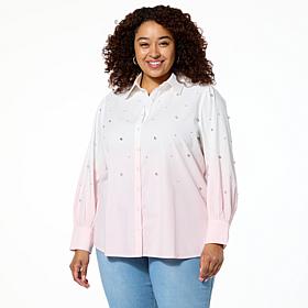 G by Giuliana Black Label Woven Dip Dye Button-Up Shirt