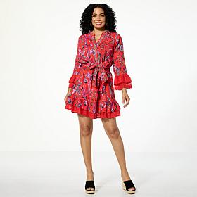 G by Giuliana Black Label Woven Embroidered Dress with Tiered Skirt