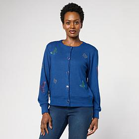 G by Giuliana Butterfly-Embellished Sweater Knit Cardigan