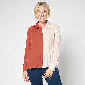 G by Giuliana Colorblocked Button-Front Woven Blouse