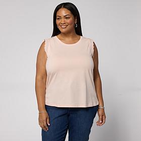 G by Giuliana Cotton Modal Sleeveless Top with Eyelet Trim