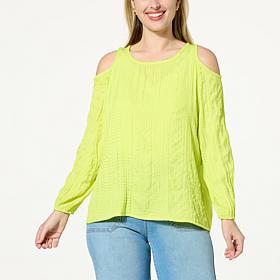 G by Giuliana Crinkled Woven Cold-Shoulder Blouse
