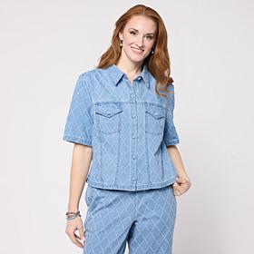 G by Giuliana Diamond-Quilted Textured Denim Jacket