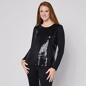 G by Giuliana Ecolux Knit Sequin Long-Sleeve T-Shirt