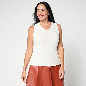G by Giuliana EcoLuxe Tank Top with Striped Neckline