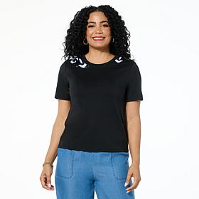 G by Giuliana Embellished Cotton-Blend Knit Tee