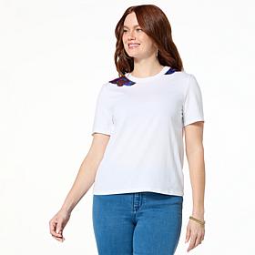 G by Giuliana Embellished Cotton-Blend Knit Tee