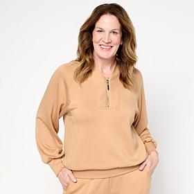 G by Giuliana Marshmallow Knit Sweatshirt with Zip-Up Collar