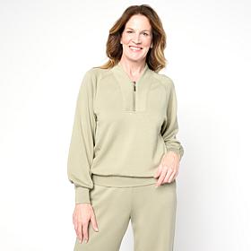 G by Giuliana Marshmallow Knit Sweatshirt with Zip-Up Collar