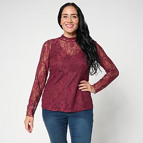 G by Giuliana Mock Neck Lace Knit Top with Cami