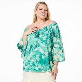 G by Giuliana Off-the-Shoulder Printed Aria Mesh Knit Blouse