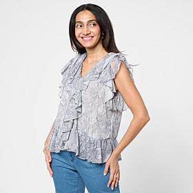 G by Giuliana Printed Knit Sleeveless Ruffle Top