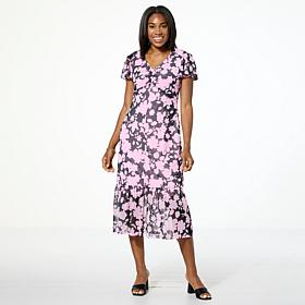 G by Giuliana Printed Mesh Ruched Front Midi Dress