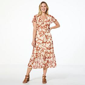 G by Giuliana Printed Mesh Ruched Front Midi Dress