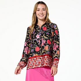 G by Giuliana Printed Woven Button-Front Blouse