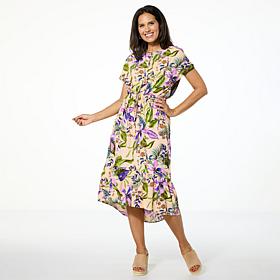 G by Giuliana Printed Woven Dolman-Sleeve Midi Dress