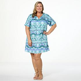 G by Giuliana Printed Woven Dolman Sleeve T-Shirt Dress
