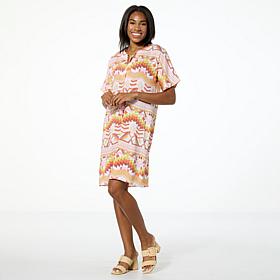 G by Giuliana Printed Woven Dolman Sleeve T-Shirt Dress