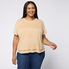 G by Giuliana Short-Sleeve Shirttail Cotton Slub Tee