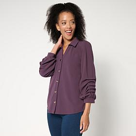 G by Giuliana Solid Knit Dramatic Sleeve Button-Down Shirt