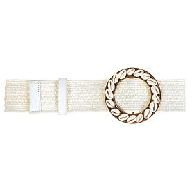 G by Giuliana Stretch Raffia Belt with Decorative Seashells