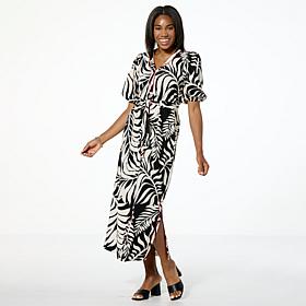 G by Giuliana Woven Embroidered Puff-Sleeve Midi Dress