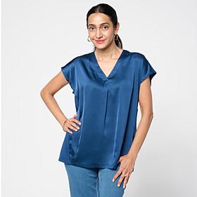 G by Giuliana Woven Front Knit Back V-Neck Top