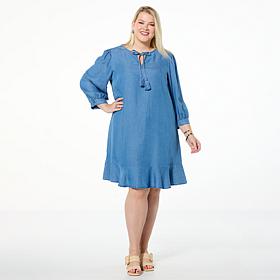 G by Giuliana Woven Tencel Flounced Hem Shift Dress