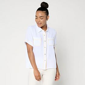 G by Giuliana Woven Top w/Contrast Bind