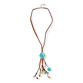 GemHues Multigemstone Leather Statement Tassel Necklace
