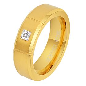 Geoffrey Beene Men's Stainless Steel CZ Beveled Polished Edge Ring