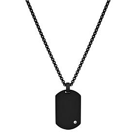Geoffrey Beene Men's Stainless Steel CZ Dog Tag Pendant Necklace