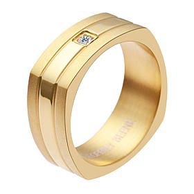 Geoffrey Beene Men's Stainless Steel CZ Euro Shank Ring