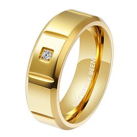 Geoffrey Beene Men's Stainless Steel CZ Grooved Ring