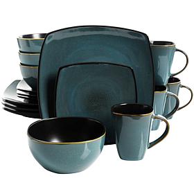 Gibson Home Soho Lounge Teal Green 16-piece Soft Square Dinnerware Set