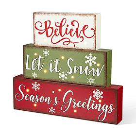 Glitzhome 12in L LED Lighted Wooden and Metal Block Word Sign
