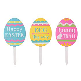 Glitzhome 15" Wooden Easter Egg Yard Stake - Set of 3
