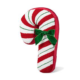 Glitzhome 15.75" Christmas Candy Cane Shaped Hooked Pillow