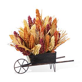Glitzhome 15"H Fall Multi-Colored Sorghum Cart Centerpiece