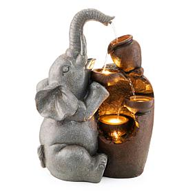 Glitzhome 18.5" H 4-Tier Elephant Outdoor Fountain with LED Light
