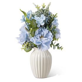 Glitzhome 18"H Blue Peony & Hydrangea with Ceramic Vase Centerpiece
