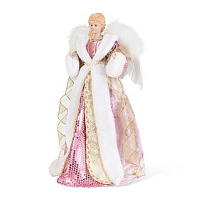 Glitzhome 18"H Faux Fur & PVC Christmas Angel Tree Topper with Porc...