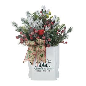 Glitzhome 21" Christmas Pine Needle & Berry Ribbon Centerpiece