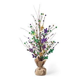 Glitzhome 21in H Lighted Mardi Gras Fleur-de-Lis and Berry Table Tree