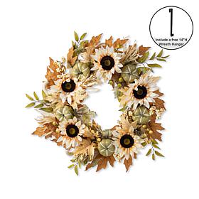 Glitzhome 24"D Fall Neutral Sunflower, Pumpkin and Leaf Wreath